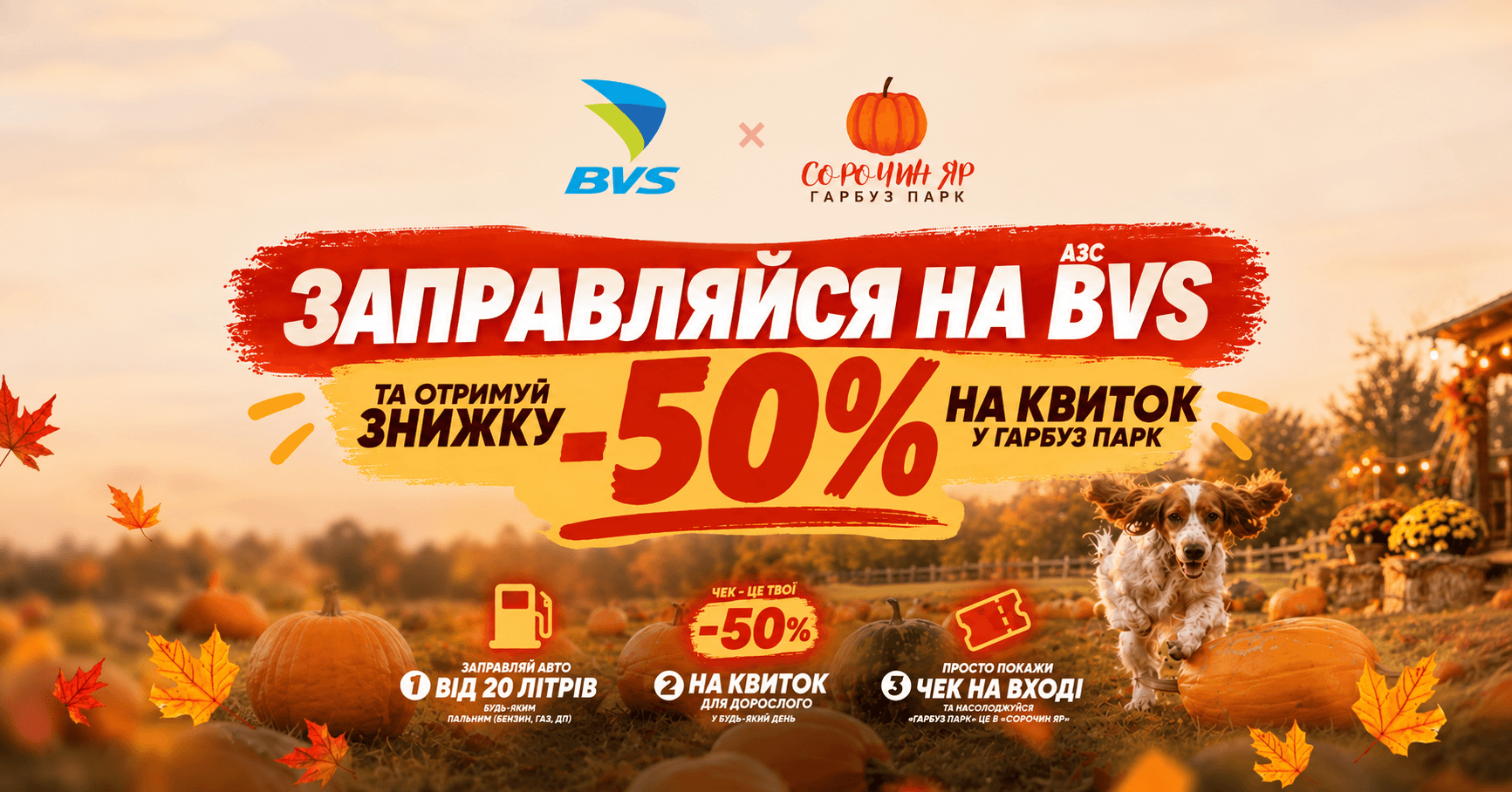Заправляйся на BVS — отримуй -50% на квиток до «Гарбуз Парку»!